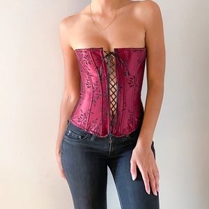 Victoria's Secret Burgundy Lace-Up Corset
